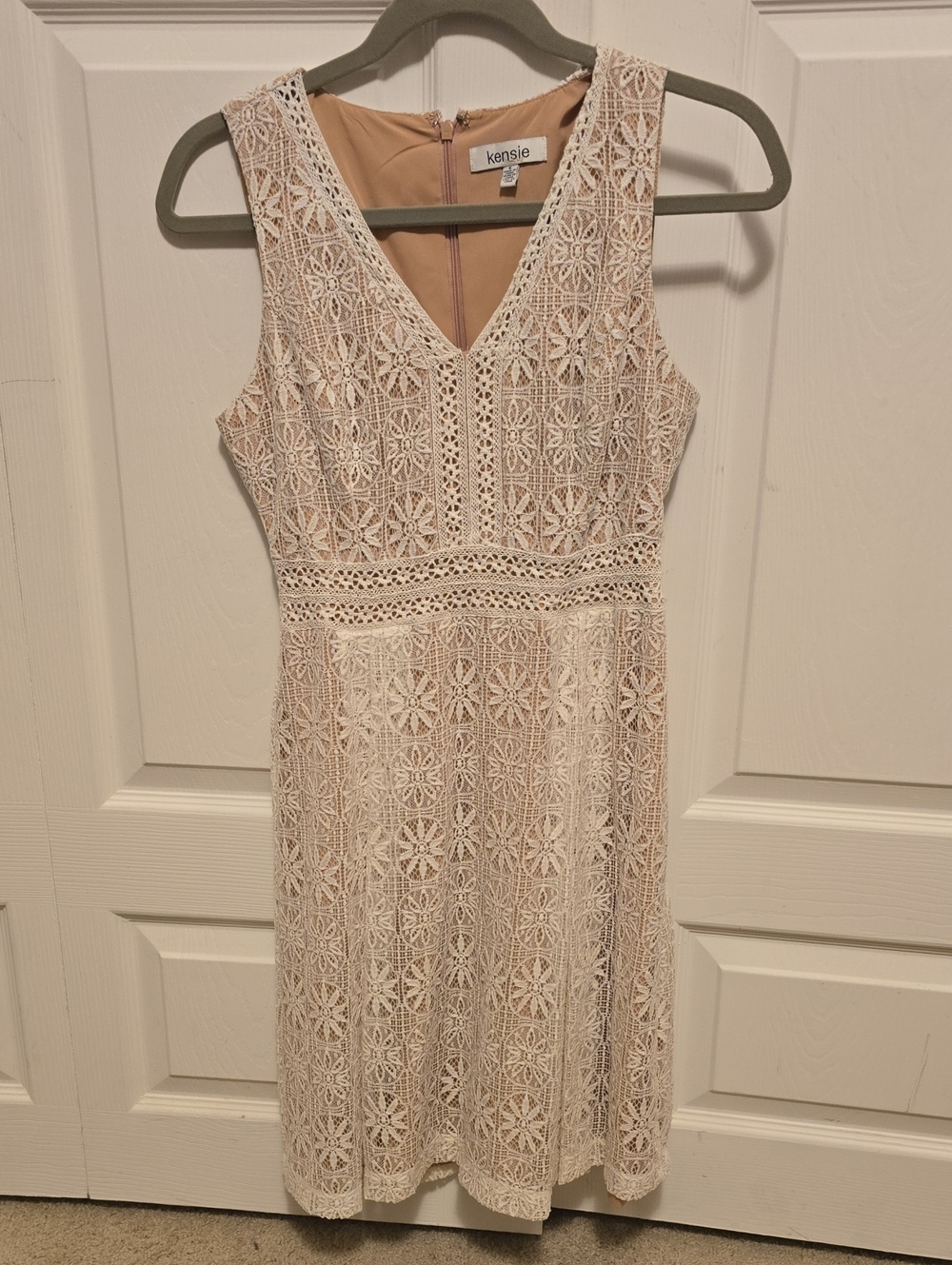 kensie Ivory Crochet V-Neck Sleeveless Fit & Flare Dress